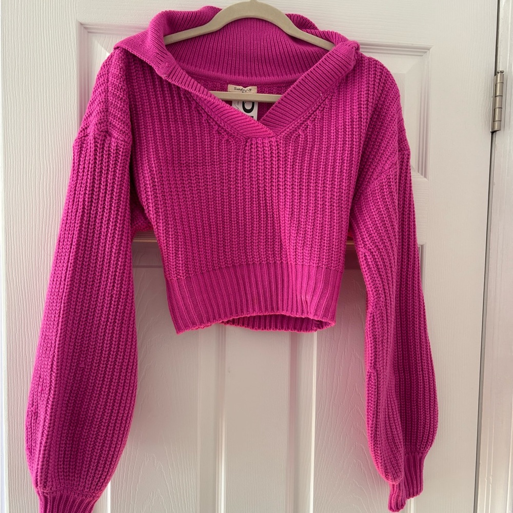 Vibrant Pink V-Neck Sweater for Women